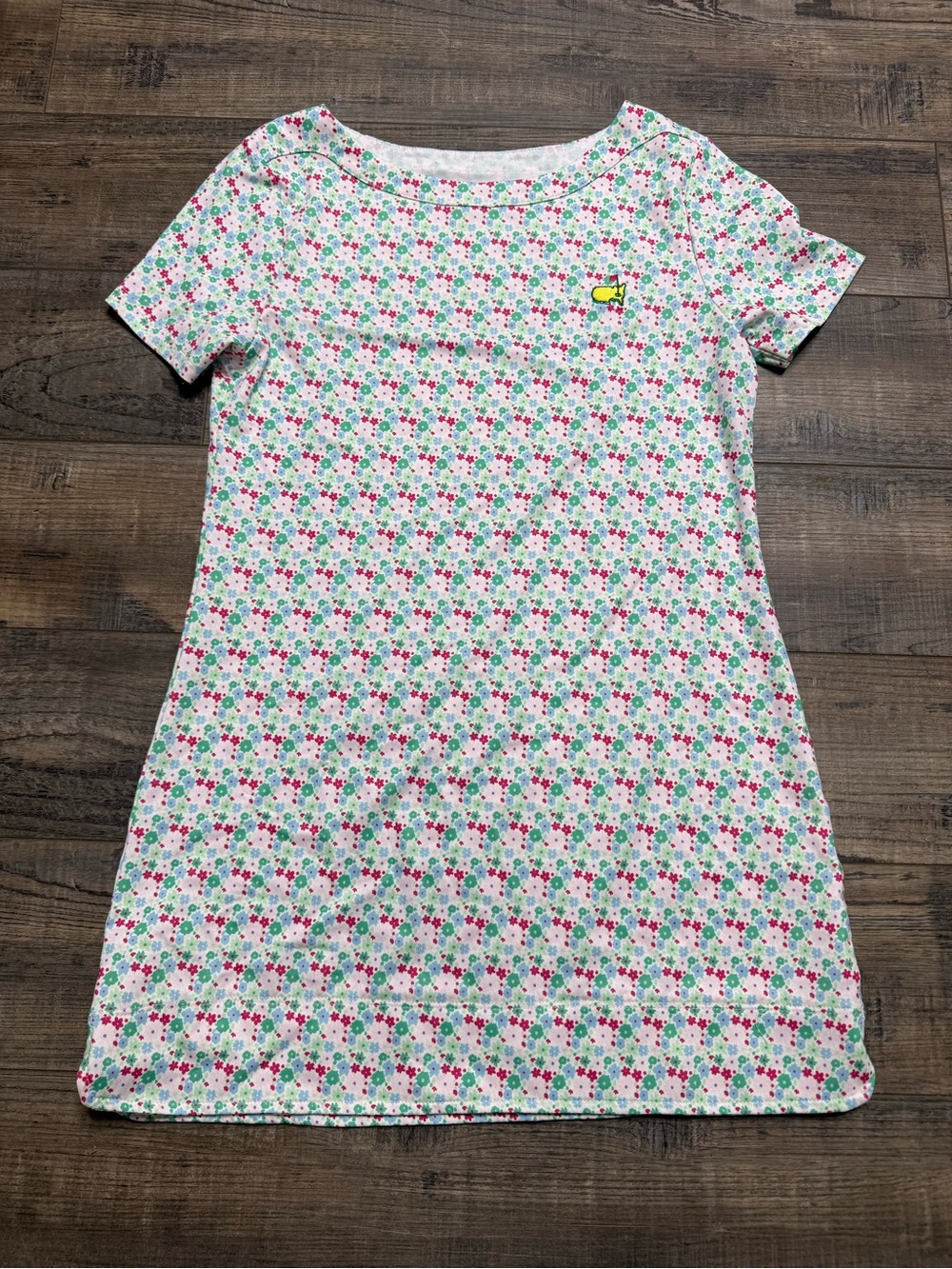 Masters White Floral Short-Sleeve Dres Pink & Green Flowers Girl's Size Small